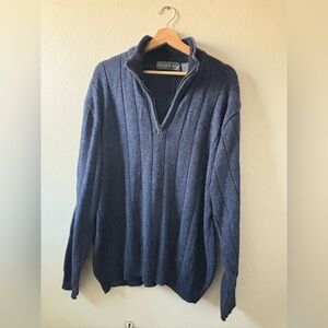 Oscar de la Renta Dark Blue Zip-Up Sweater